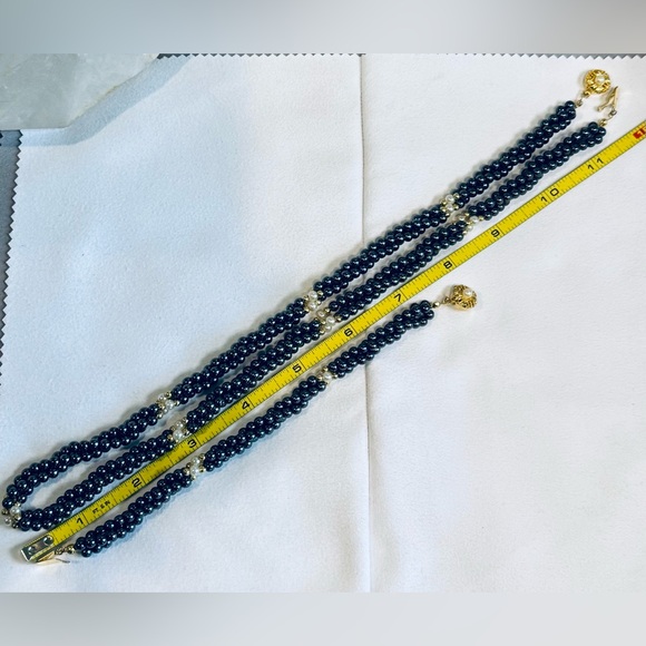 Vintage Triple Rope Black Faux Pearl Necklace & Bracelet - Picture 7 of 10